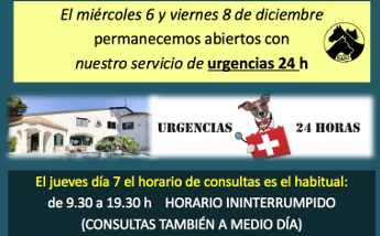 Los días 6 y 8 de diciembre permanece abierto nuestro SERVICIO de URGENCIAS 24 horas